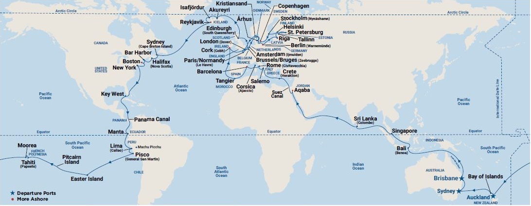 Princess 2024 World Cruise Book NOW Discerning Traveller   PCL 2024 World Map Only 