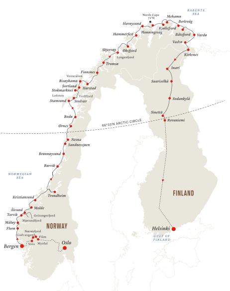Hurtigruten Follow the Lights Map